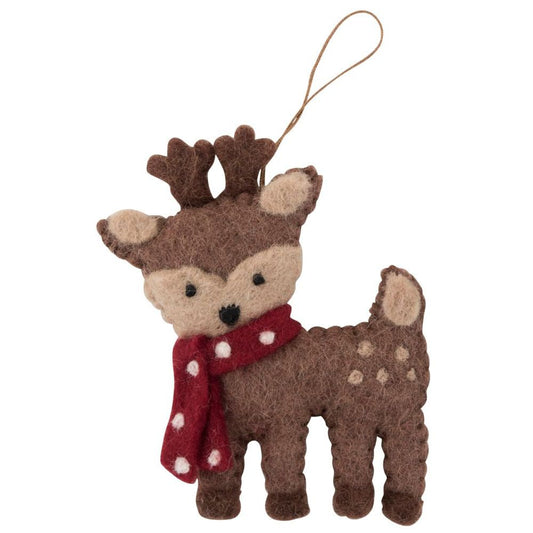 Fairtrade Felt Christmas Decoration - Deer with Scarf