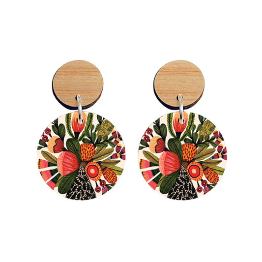 Aero Images Wooden Earrings - Banksias In A Vase