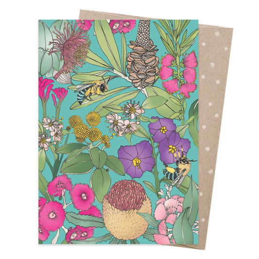 Earth Greetings Card - Blue Banded Bees & Wildflowers