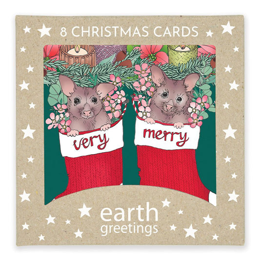 Earth Greetings Square Boxed Christmas Cards Pack - Merry Possums (8)