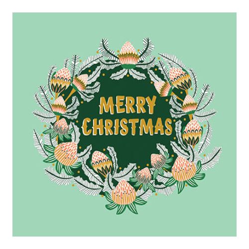 Aero Small Gift Card - Merry Christmas Protea Wreath