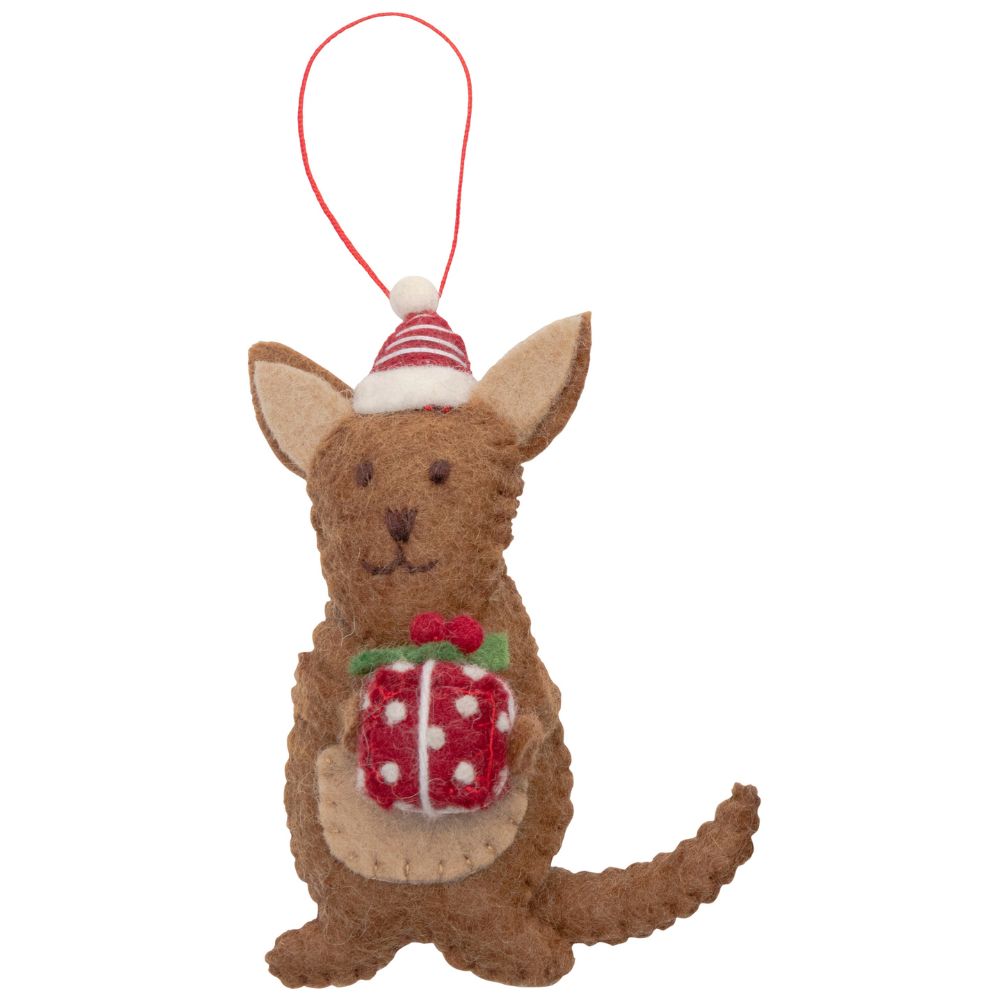 Fairtrade Felt Christmas Decoration - Kangaroo with Present