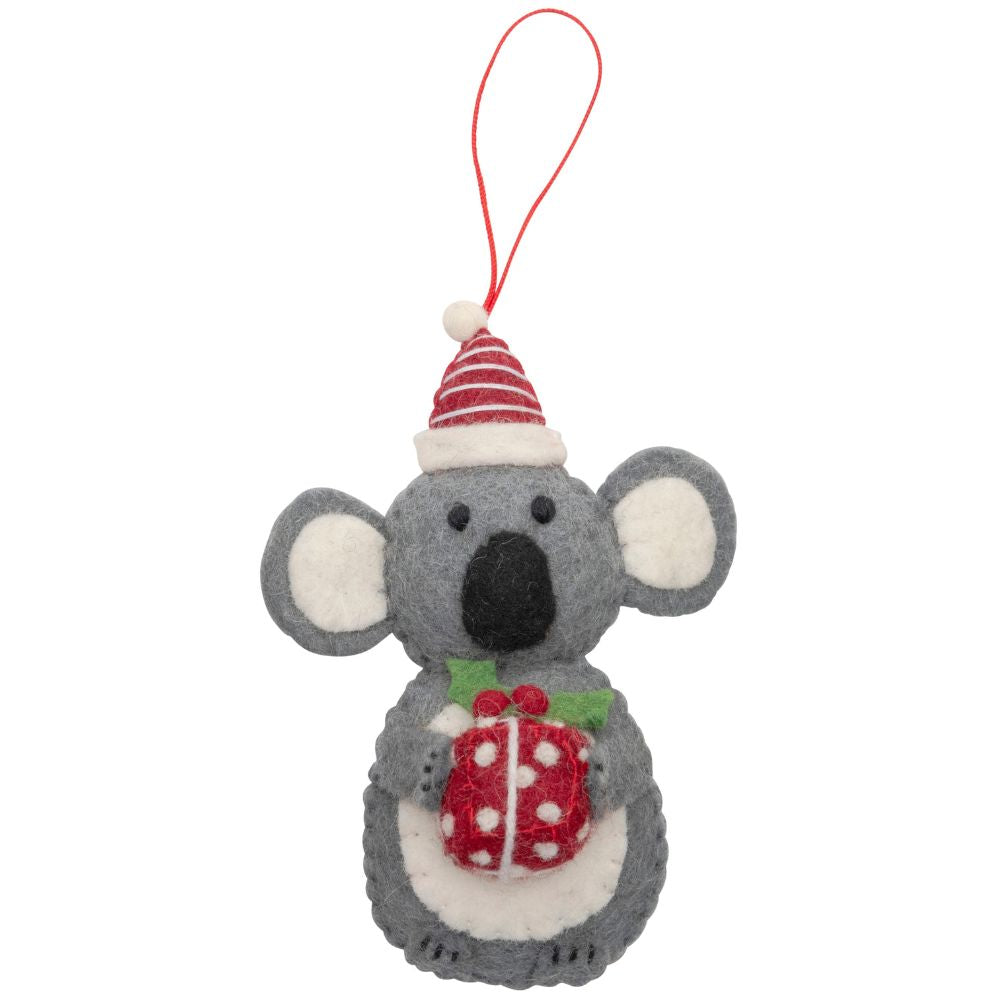 Fairtrade Felt Christmas Decoration - Koala with Present