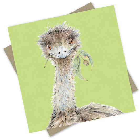 Popcorn Blue Emu Green Greeting Card