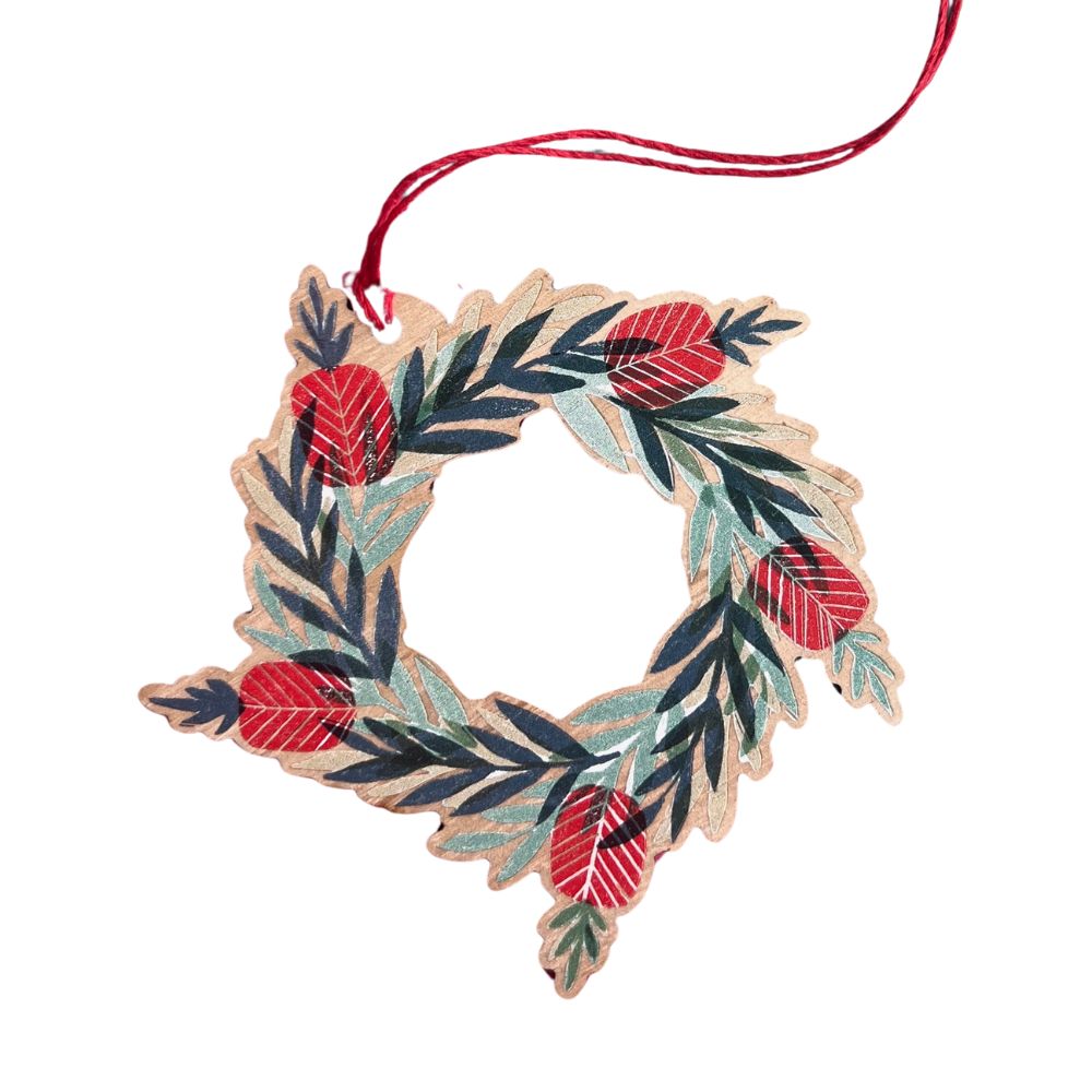 Little Rowan Redhead Wooden Ornament - Bottlebrush Wreath