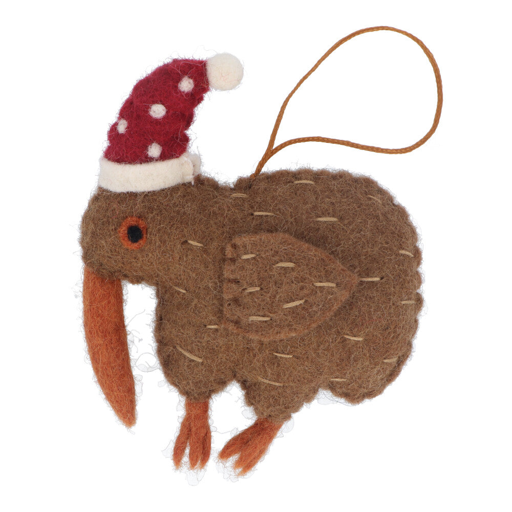 Fairtrade Felt Christmas Decoration - Kiwi Bird with Hat