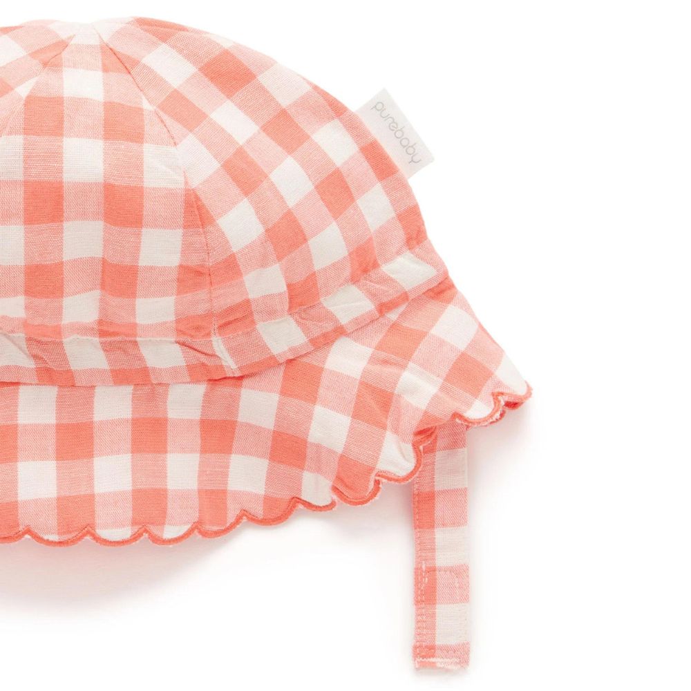 Purebaby Gingham Sun Hat - Coral