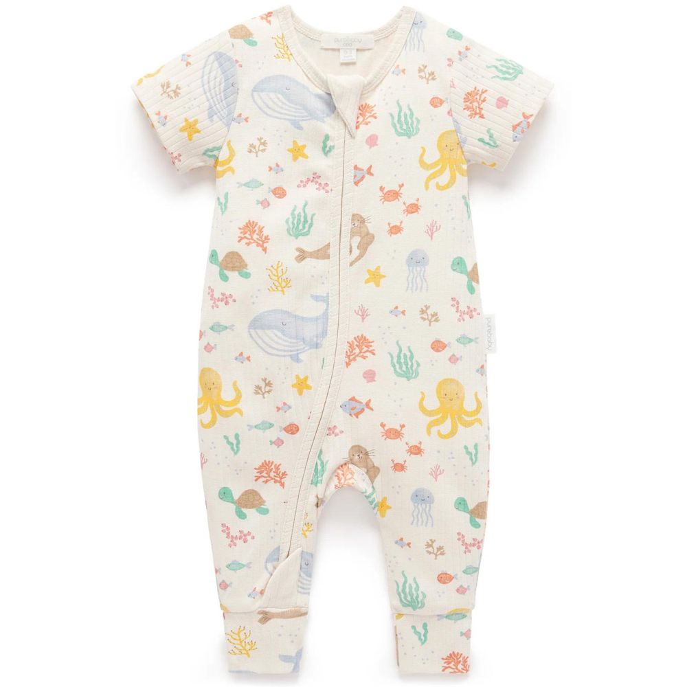 Purebaby Rib Zip Growsuit - Happy in the Sea