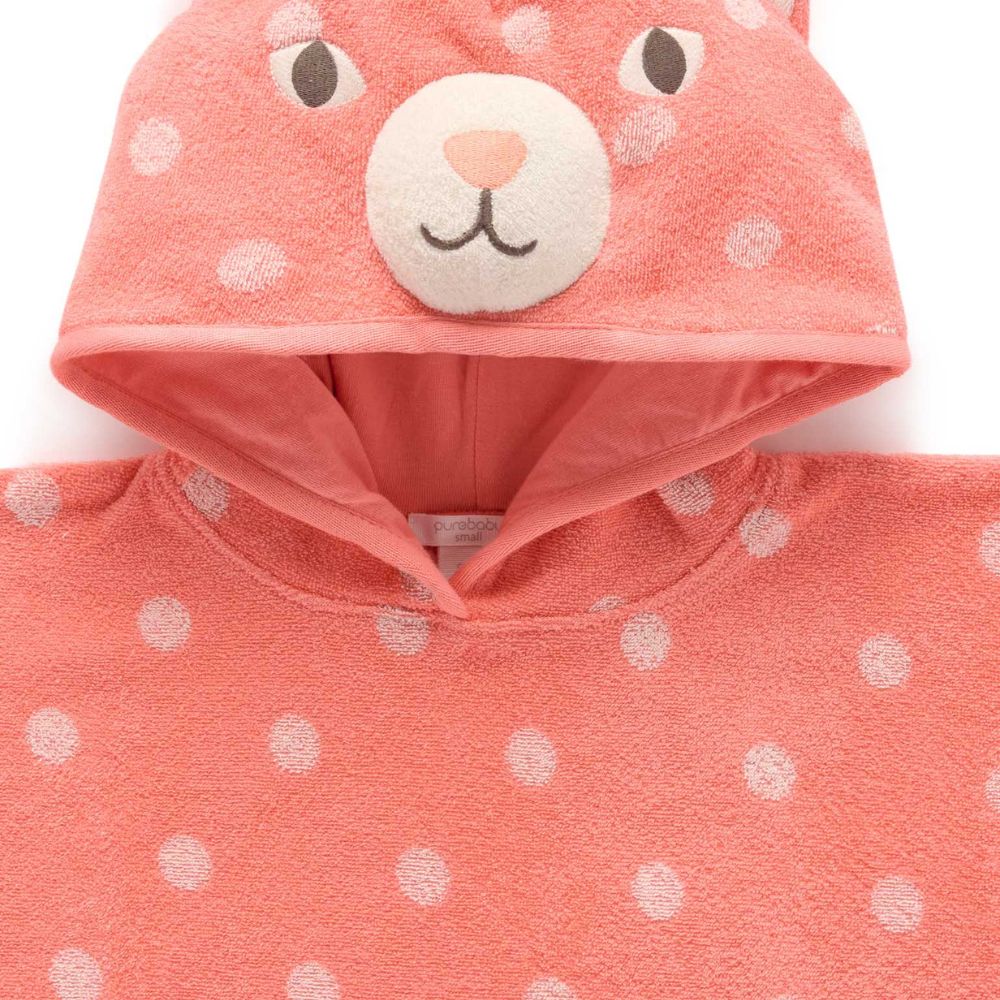 Purebaby Organic Cotton Terry Hooded Towel - Coral Spot