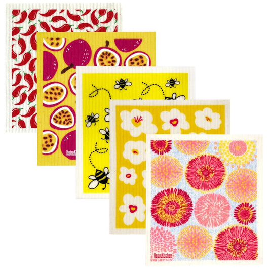 Swedish Dish Sponge Cloth 5 Pack Bundle - Fruits & Flowers