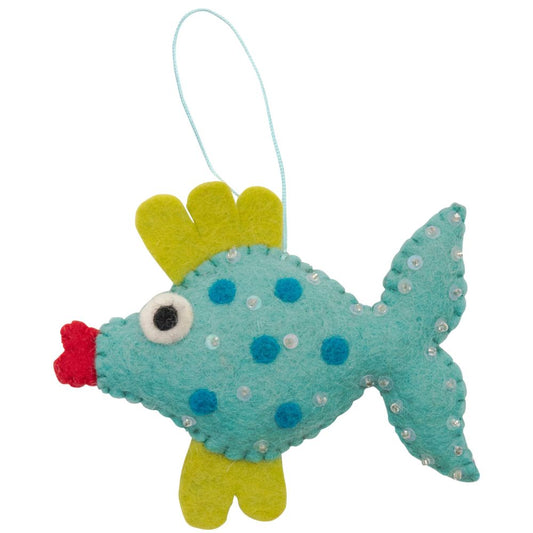 Fairtrade Felt Christmas Decoration - Xmas Fish (Blue)