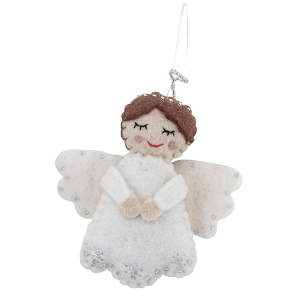 Fairtrade Felt Christmas Decoration - Angel with Halo (White)