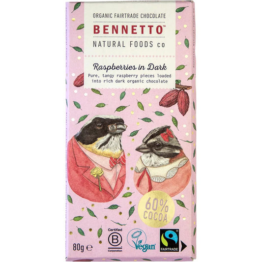 Bennetto Organic Dark Chocolate 80g - Raspberries