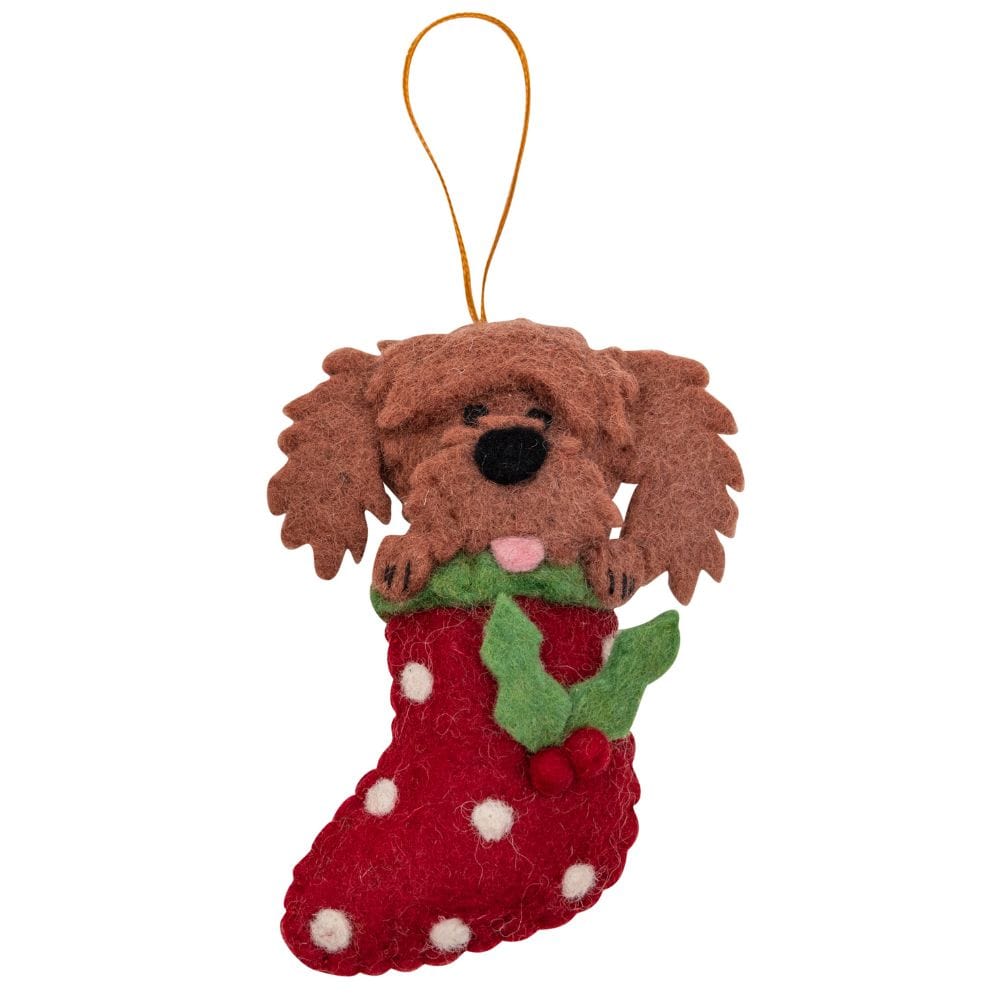 Fairtrade Felt Christmas Decoration - Cavoodle in Stocking