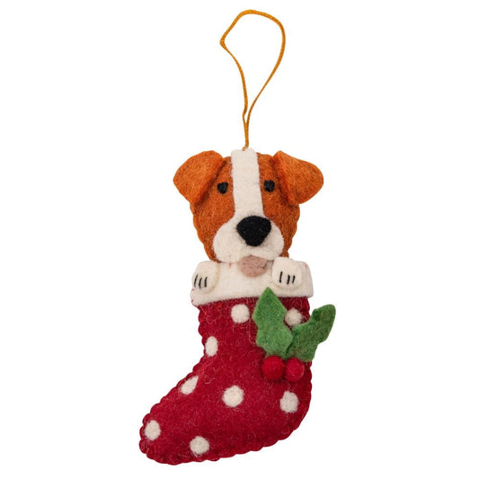 Fairtrade Felt Christmas Decoration - Jack Russel in Stocking