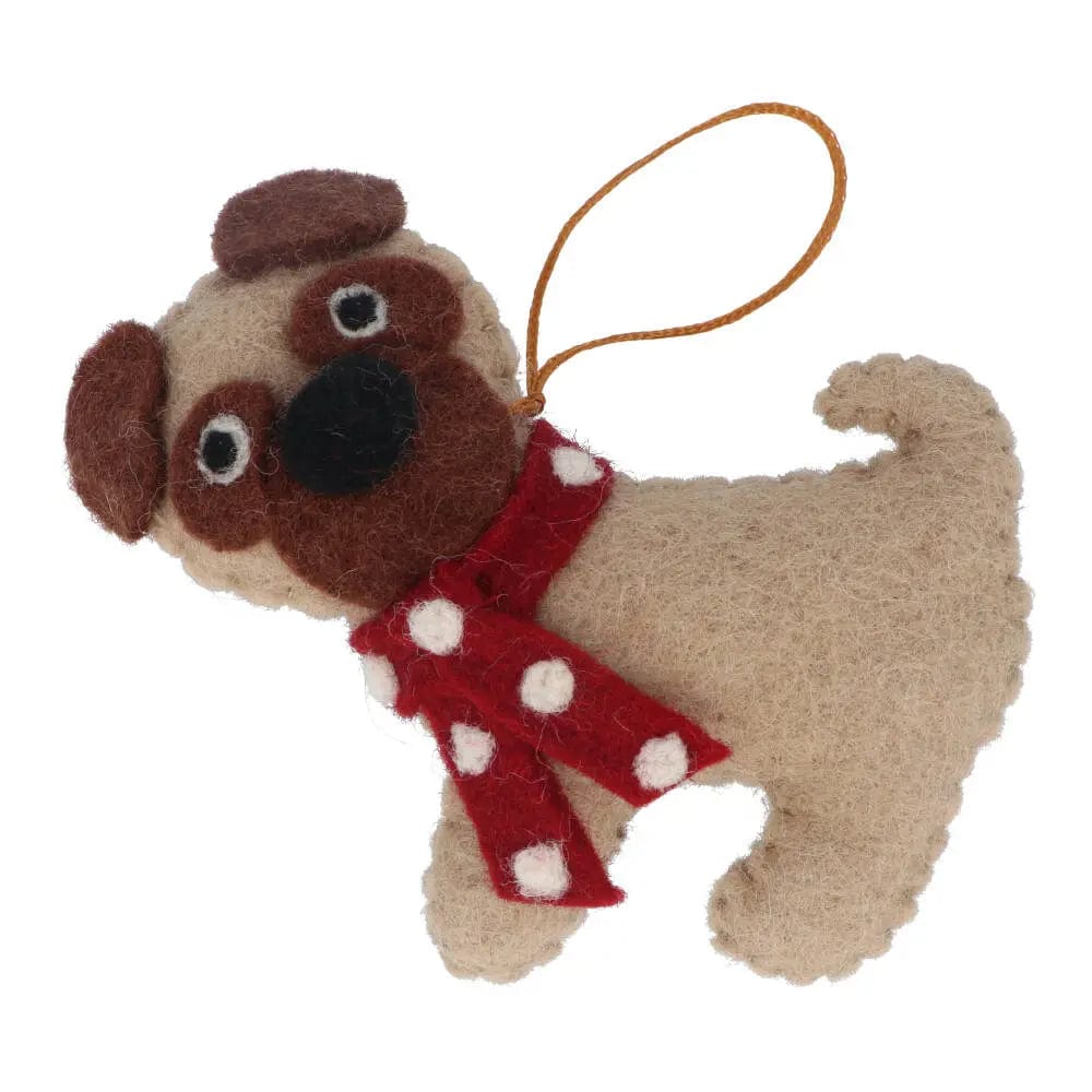 Fairtrade Felt Christmas Decoration - Pug