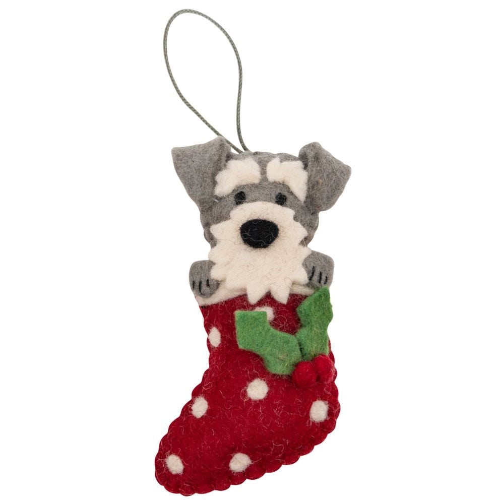 Fairtrade Felt Christmas Decoration - Schnauzer in Stocking