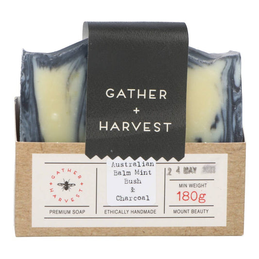 Gather and Harvest Handmade Natural Soap Australian Balm Mint Bush and Charcoal