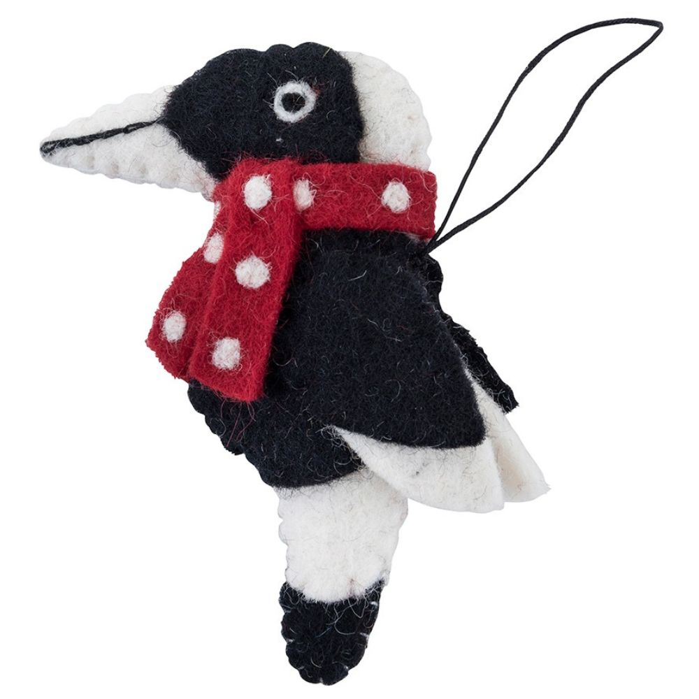 Fairtrade Felt Christmas Decoration - Magpie with Scarf