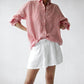 Seaside Tones Linen Striped Shirt Red