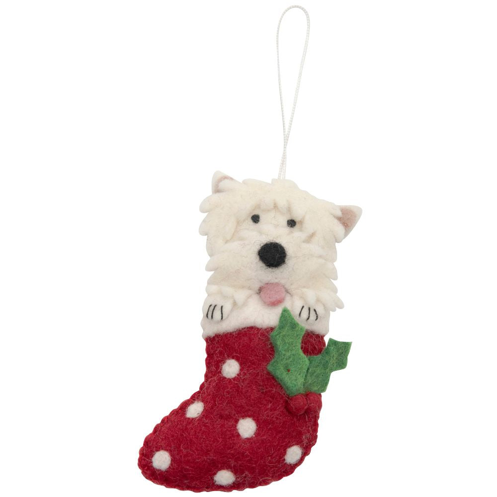 Fairtrade Felt Christmas Decoration - West Highland Terrier in Stocking