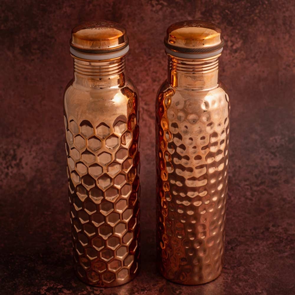 Let's Go Nature'al Copper Water Bottle 950mL - Diamond Hammered Finish