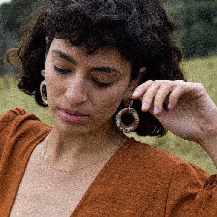 Ochre Earthy Red Hoop Studs