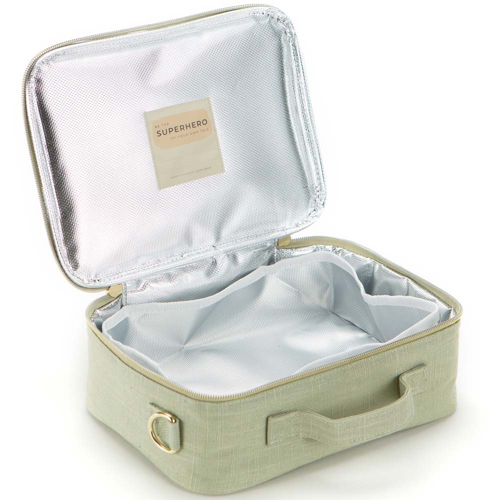 SoYoung Raw Linen Insulated Lunch Box - Little Hearts Sage